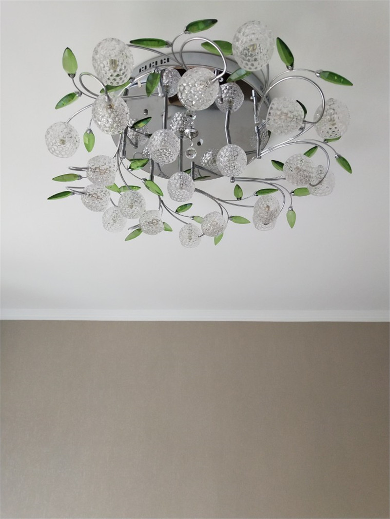 2021 Modern Ceiling Light Green Leaf Crystal LED Ceiling Lamp Garden