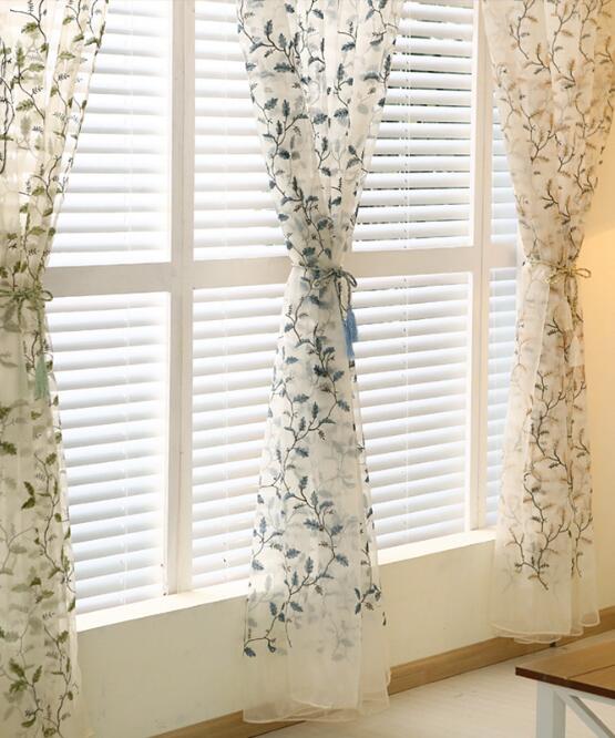 Idyllic flower curtain window screen Sheer Curtains rural European modern living room bedroom embroidered three color leaf screens-image-496162922