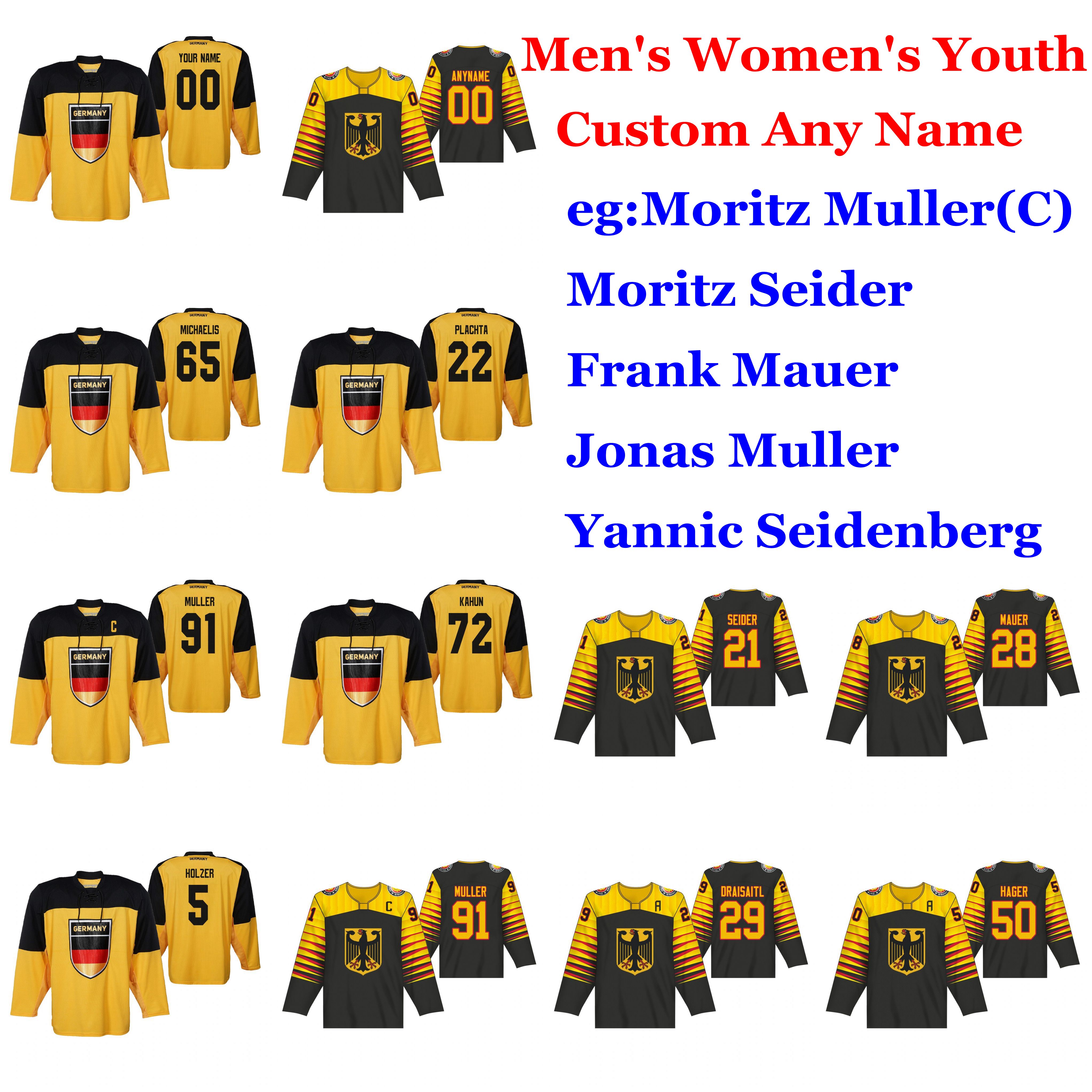 

Germany 2019 IIHF World Championship Hockey Jerseys Moritz Seider Jersey Philipp Grubauer Matthias Plachta Yasin Ehliz Dominik Kahun Custom, Youth yellow
