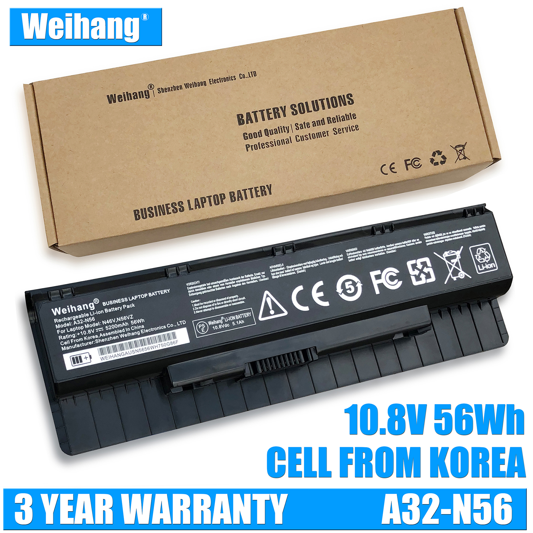 

5200mAh Korea Cell Weihang A32-N56 Battery For ASUS A31-N56 A32-N56 A33-N56 N46 N46V N46VM N46VZ N56 N56V N56VM N56VZ N76V N76V