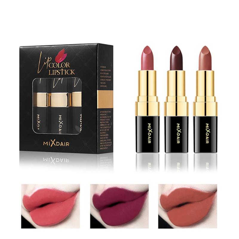 

MixDair 3Pcs/Set Waterproof Matte Lipstick Sexy Mate Makeup Non-stick Long Lasting Moisturizing Easy To Wear Lip Tint 8090