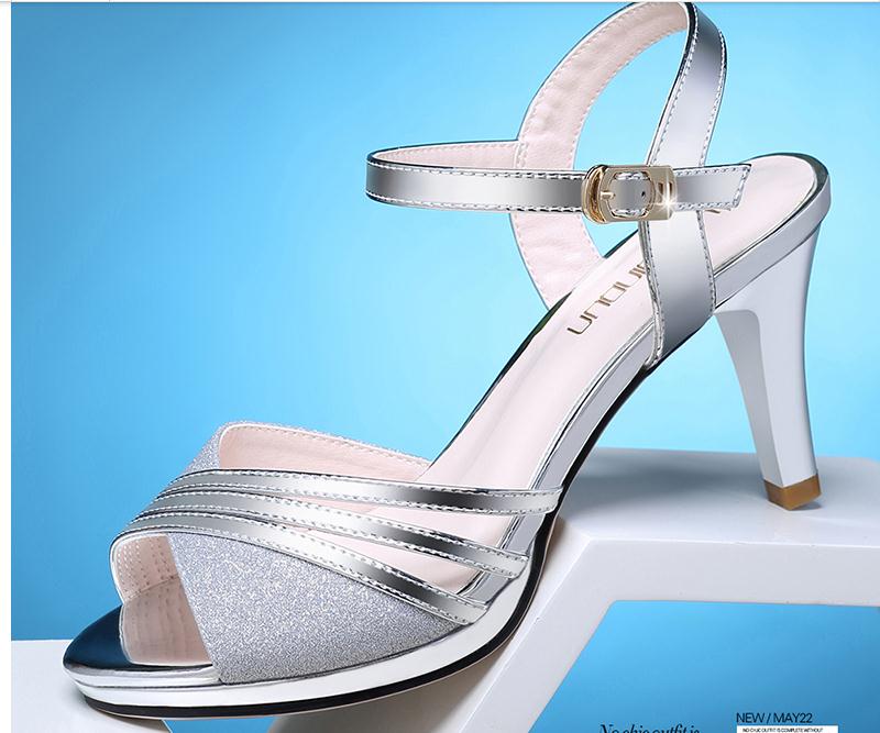 

2019 Women's Sandals in Summer with New style High heel fine heel@73, Gold