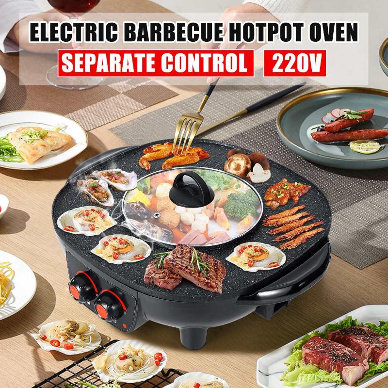 

2in1 Electric Grill Pan Hotpot Oil Pan Heater Table Top Grill Griddle Barbecue Plate Nonstick Bbq Barbecue Baking Flat Pot