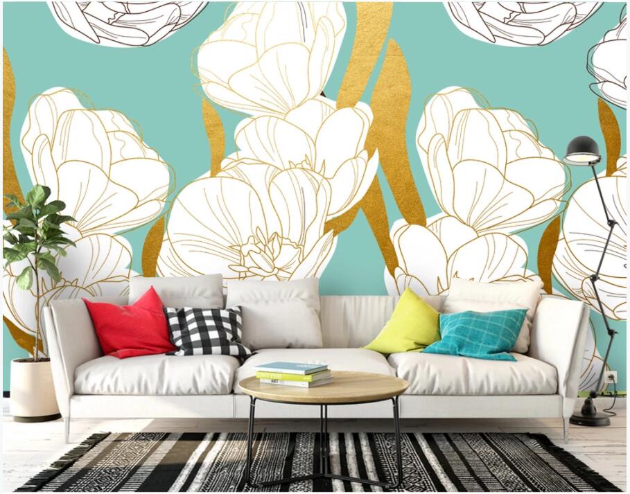 

custom photo 3d wallpaper Line flowers natural fresh green background living room home decor 3d wall murals wallpaper for walls 3 d, Non-woven wallpaper