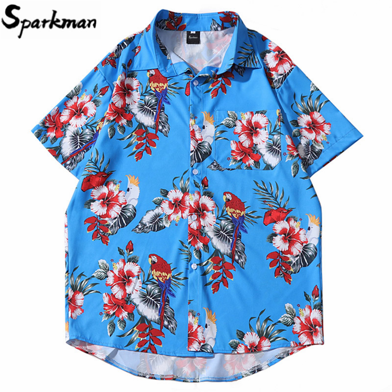 

Men Hawaiian Shirt Parrot Flower 2020 Hip Hop Shirt Streetwear Harajuku Floral Beach Short Sleeve Summer Tops Aloha Shirts, B1252039 blue