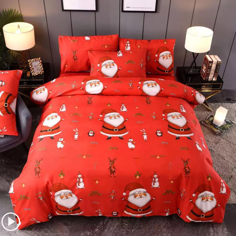 

JUSTCHIC 7 Type Christmas Bedding Set Quilt Cover Pillow Case Kit Santa Claus Pattern Printing Duvet Cover Home Party Decor