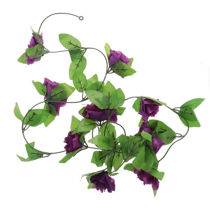 

2.4 Meter DIY Garland Silk Vine Accessories Rose Leaves Decorative Simulation Rattan Hanging Decoration Vine for Home Wedding (D, Deep purple
