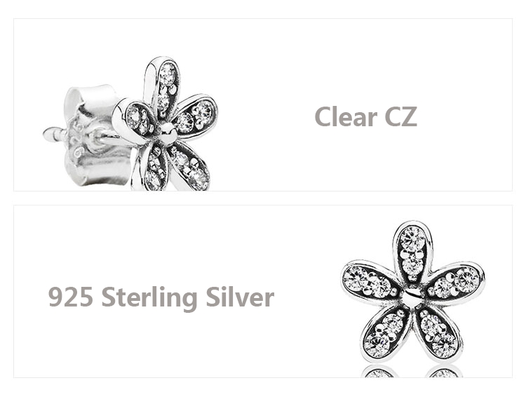 

Wholesal Thai Silver Flower Stud Earrings CZ Diamond 925 Sterling Silver with original box for Pandora jewelry ladies birthday gift earrings