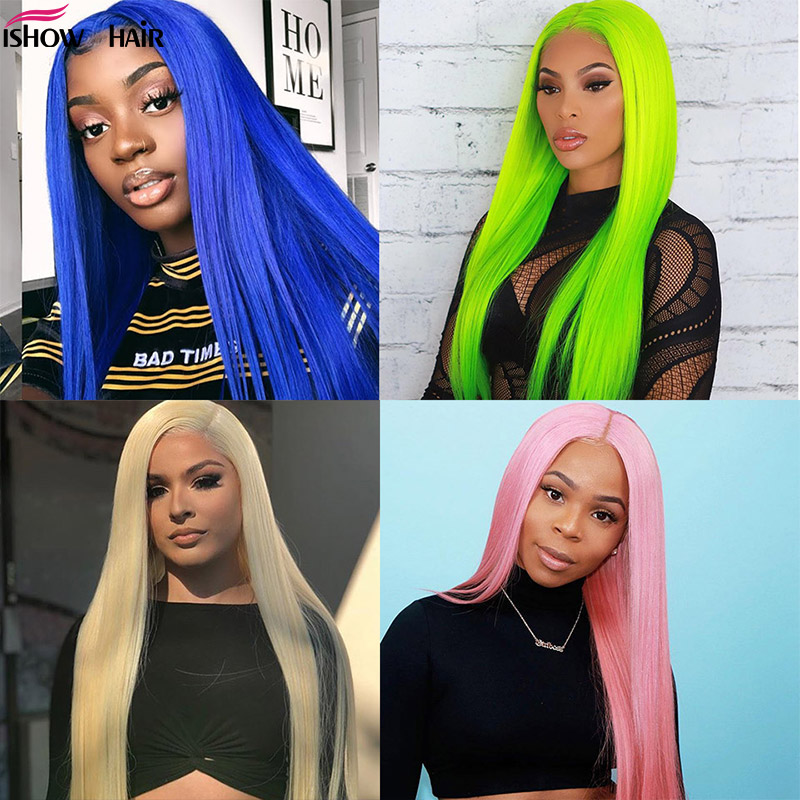 

Ishow Straight 613 Lace Front Wig 150% Density Lace Front Human Hair Wigs For Women Peruvian Straight Blonde Wigs, #613