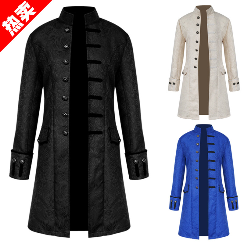 

Men Edwardian Steampunk Trench Coat Frock Outwear Vintage Prince Overcoat Medieval Renaissance Jacket Cosplay Costume