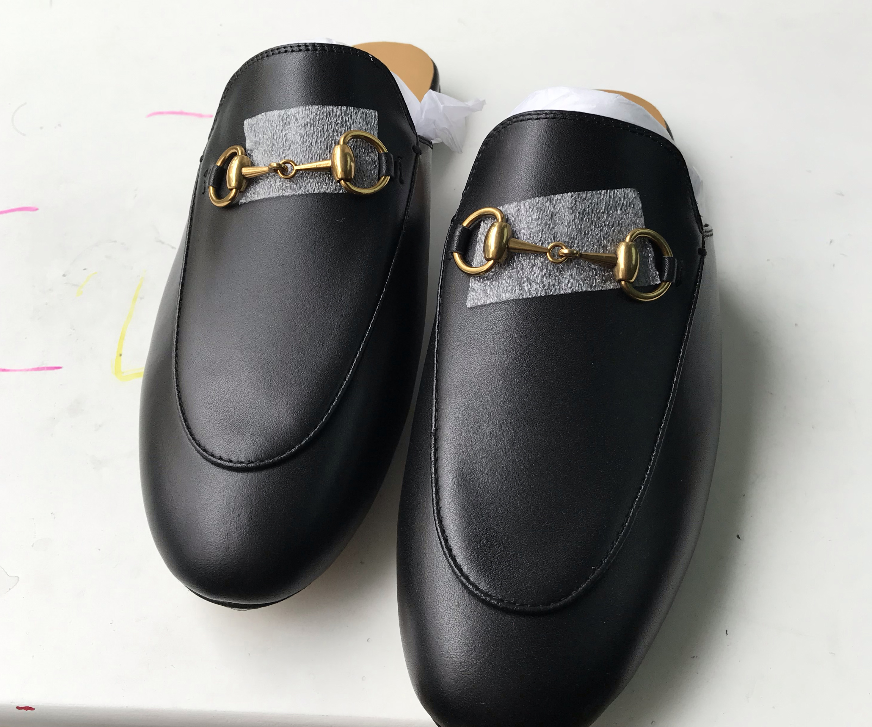 

European Classic Designer Clothing Shoes, Ladies Slippers, Metal Decorative, Soft Leather, Low Heel, More Colorful Styles, Black