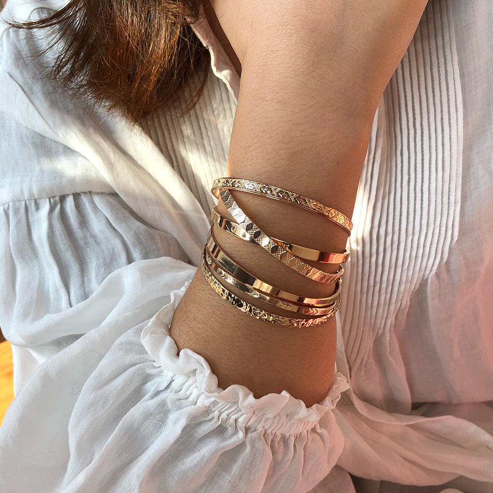 

Jewelry exaggeration multi-combination set metal bracelet creative opening Golden wide bracelet
