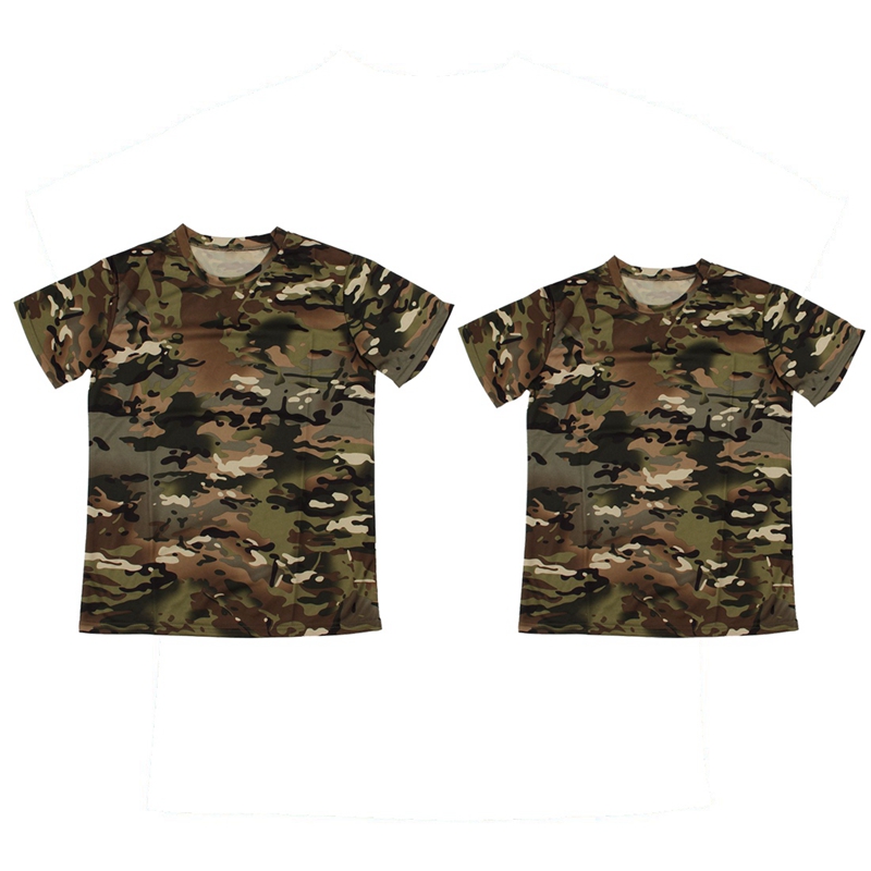 

2 Pcs New Outdoor Hunting Camouflage T-Shirt Men Breathable Combat T Shirt Dry Sport Camo Camp Tees-CP Green, M & L, As pic