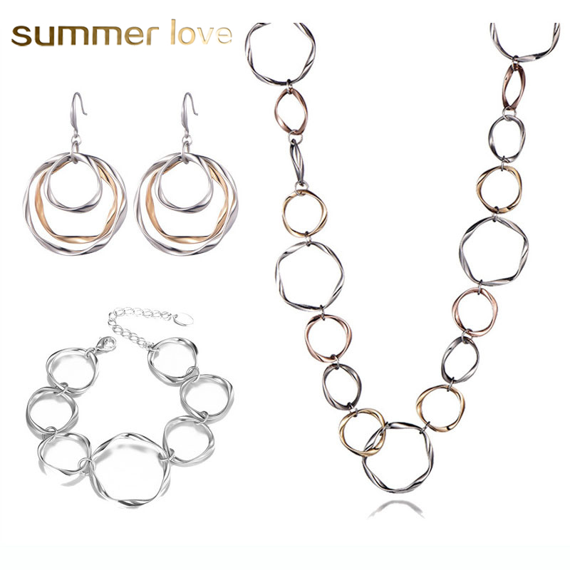

New Fashion Design Punk Multi-layer Circle Dangle Earrings Necklace Bracelet for Women Big Round Hiphop Earring Jewelry Gift