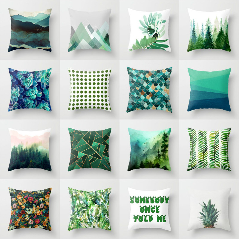 Coussins Rétro Feuilles Vertes Cactus Linge Coton Polyester Décoration Canapé