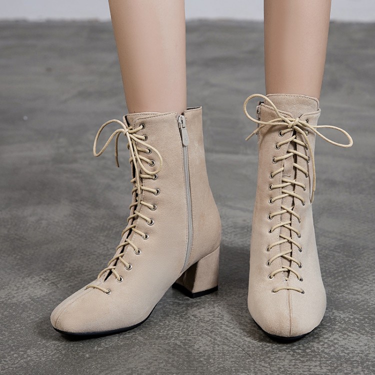 

Oversized -14 boots women shoes ankle boots for women ladies shoes woman winter Cross strap side zipper, Beige