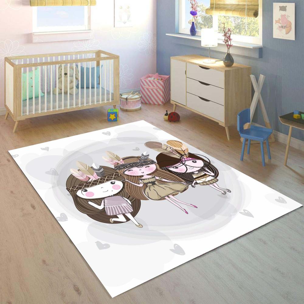 

Else Little Gray Cute Girls Bohemian 3d Print Non Slip Microfiber Children Kids Room Decorative Area Rug Kids Mat, As pic