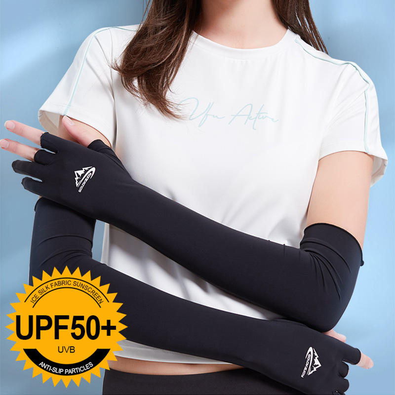 

Outdoor Ice Silk Sun Protection Sleeve Driving Riding fishing Anti-ultraviolet Quick-drying Leakage Gloves Non-slip Breathable, White
