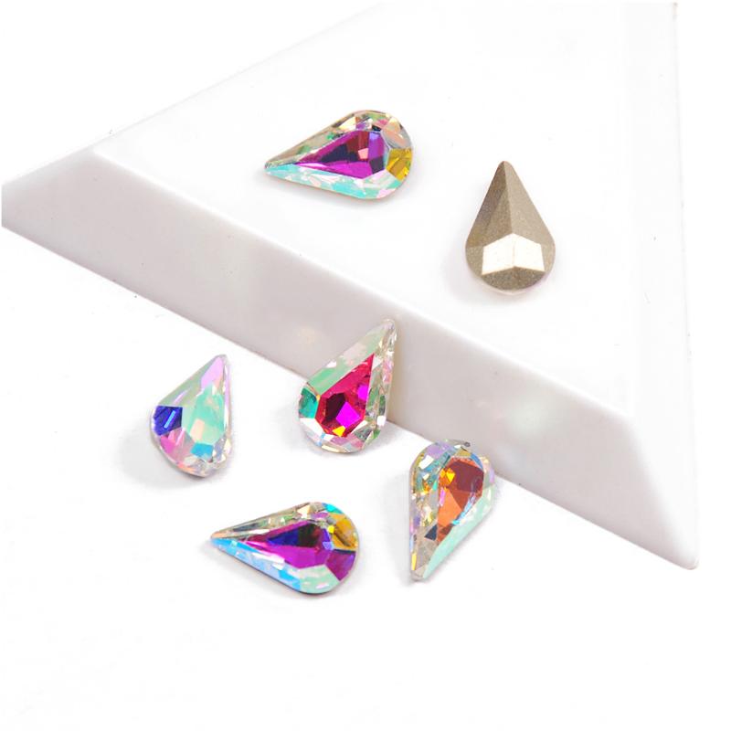 

YANRUO 4300 K9 Glitter Glass Rhinestones Pear Shaped AB Color PointBack Nail Rhinestone 3D Jewelry making Bead DIY Nail Art Gems
