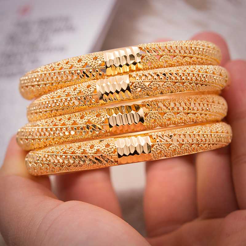 

Bangle Annayoyo 4pcs/Lot Dubai Wedding Bangles Women Ethiopian Jewelry Gold Color Africa Bracelets Arab Birthday Gifts