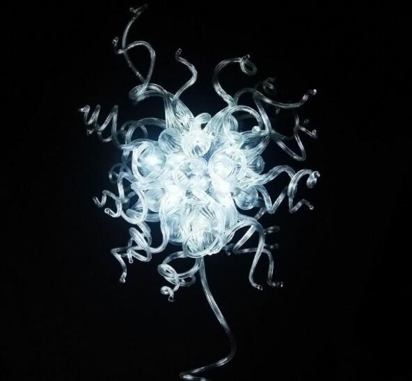

Artisan Glass LED Chandelier - Handblown Modern Design, Dale Chihuly Style, White/Clear Murano Glass, Fancy Lighting Fixture