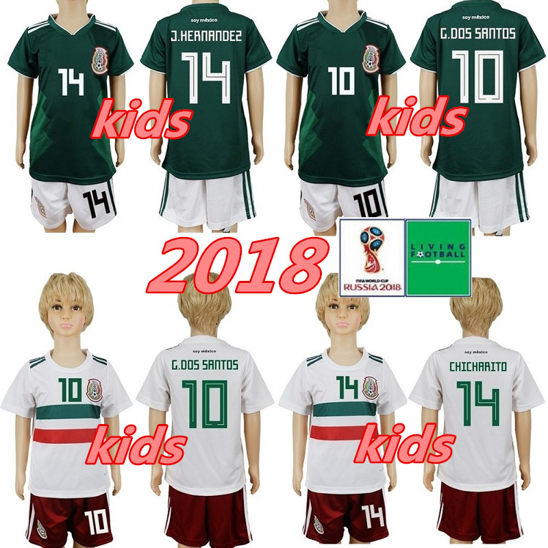 

2018 Mexico Kids Soccer Jerseys CHICHARITO LOZANO CHUCKY Boys World Cup Football Shirts Uniform Youth G DOS SANTOS Child camisetas de futbol, Away+world cup patch