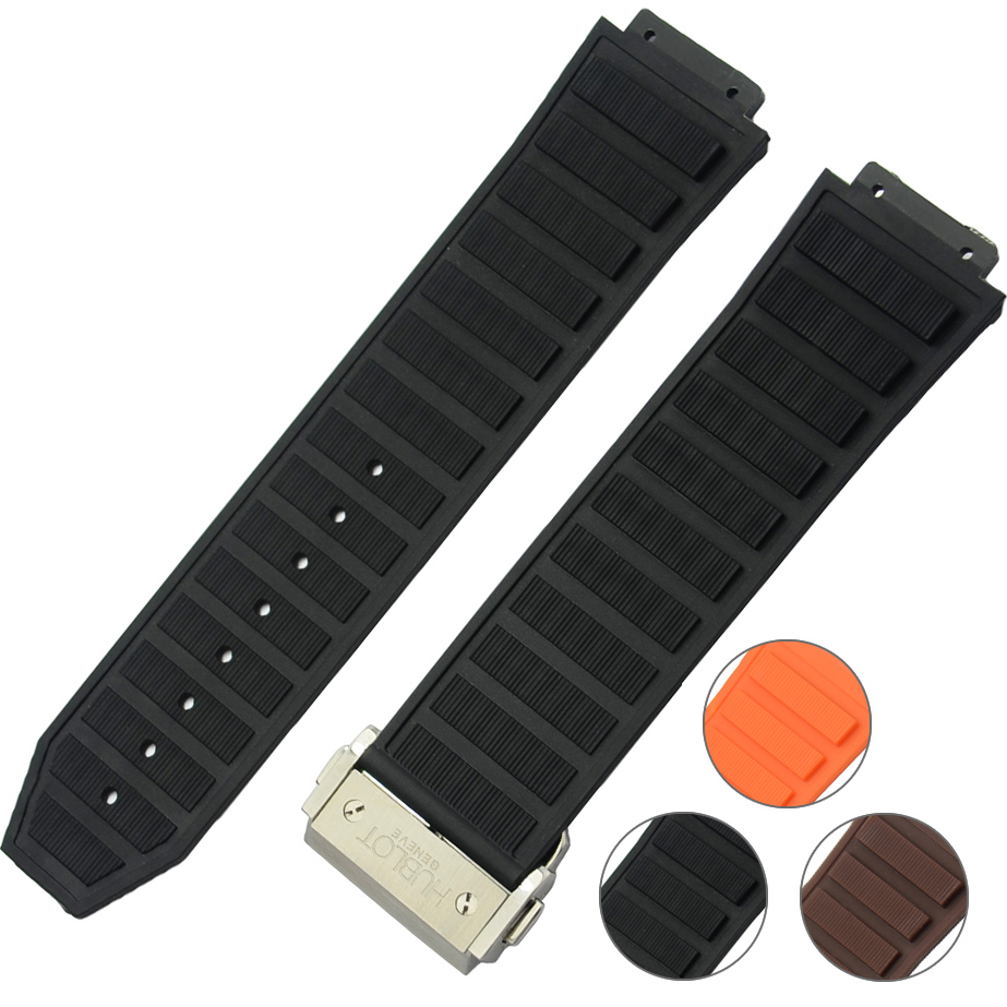 

Men Black Brown Orange Watchbands 26mm NEW Mens Diving Silicone Rubber WatchBAND Watch Strap Metal Buckle G-S-HUB036