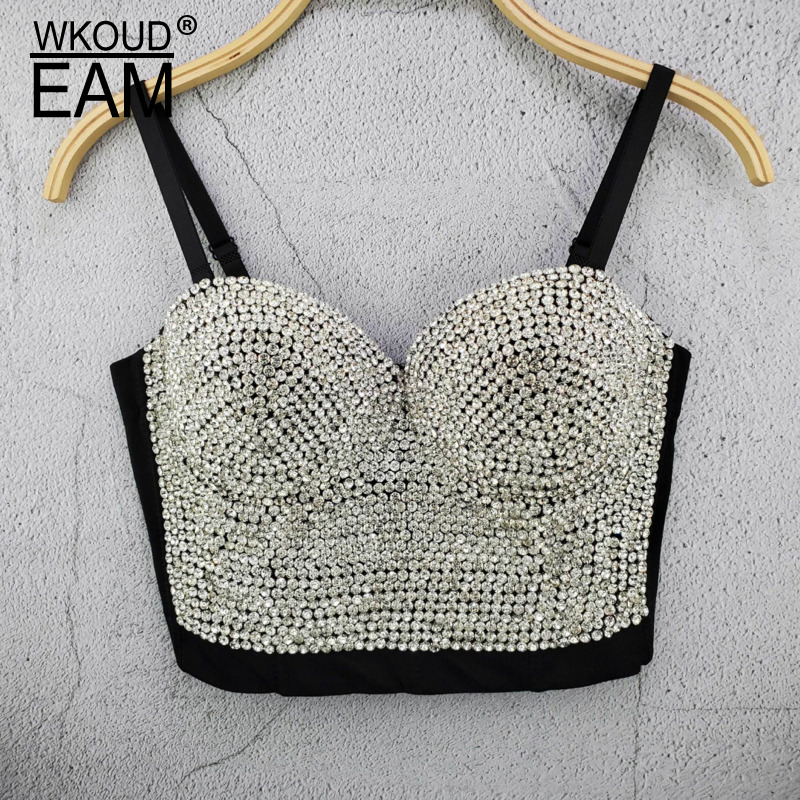 

Solid Color Wear Tube Top European And American Heavy Industry Vest Diamond Banquet Noble Temperament Small Sling Top PF267, Black