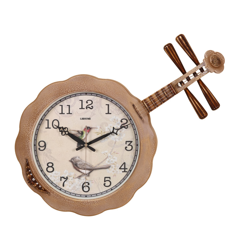 

Large Mute Lute Wall Clock Retro Creative 3d Art Chinese Style Clock Living Room Bedroom Klokken Wandklokken Wall Watch DD55WC