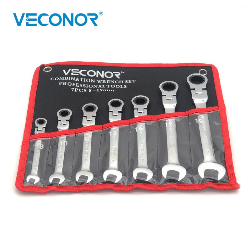 

VECONOR 7pcs Combination Ratchet Wrench Set 8-19mm sizes 72T Ratcheting Head and Open-end Spanner with Storage Pouch Repair Tool
