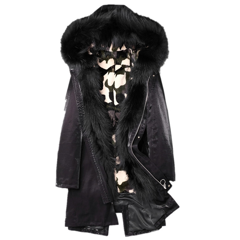 

Real Fur Coat Winter Jacket Men Natural Fur Liner Parka Men Raccoon Collar Warm Parkas Plus Size F-CQ-1805 MY1815, Black