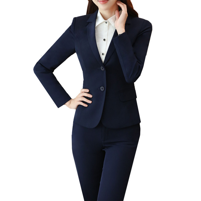 

2017 New Women Suit Slim Business Wear Elegant Office Jacket Set Formal Blazer + Pants Suit Feminino Female Autumn Spring, Blue