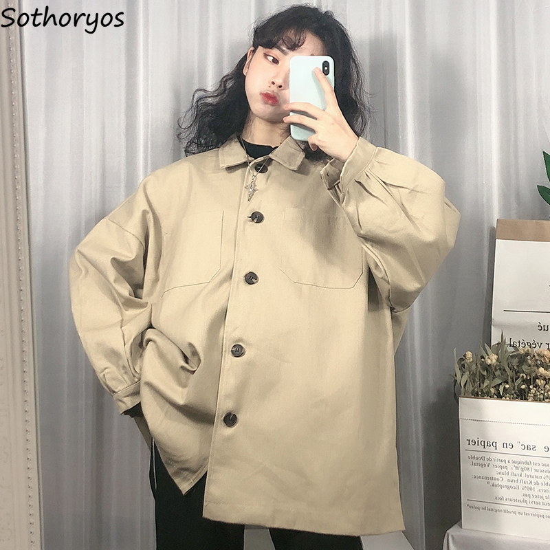 

Trench Women Spring Solid Oversize Loose Fashion Casual Harajuku Korean Style Cargo All-match Womens Coats BF Streetwear Ulzzang, Black