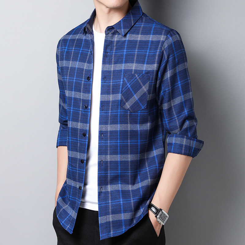 Spring and summer 2020 new men's shirt business men's Plaid long sleeve professional cotton casual men's shirt