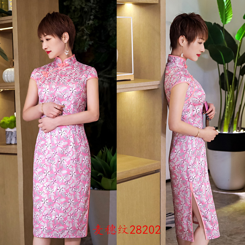 

Chinese Women Classic Dresses Rayon Print Flower Qipao Mandarin Collar Slim Vestidos Sexy Flower Oversized Cheongsam M-3XL