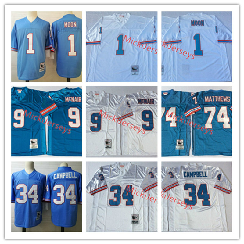 

#1 Earl Campbell #34 NCAA Jersey Vintage #9 Stitched Oilers Steve Moon Warren Bruce Matthews Mens #74 Jersey Oilers Football McNair M-3 Kjlr, Black;green
