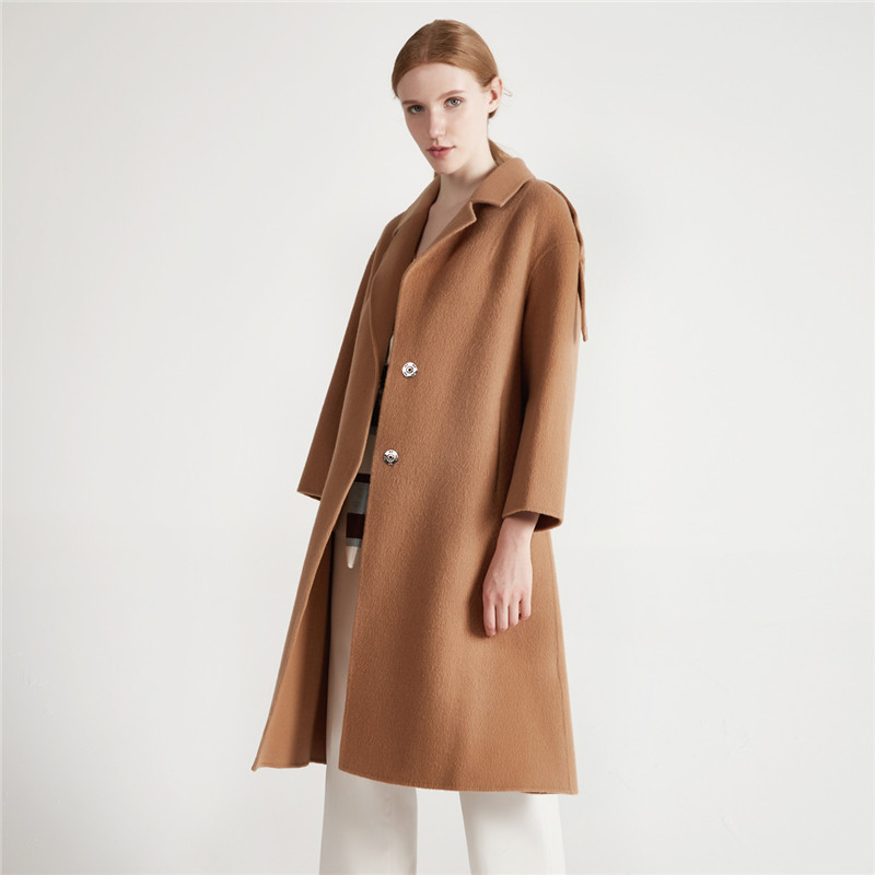 

Women Long Jacket New Europe And The United States In 2019 In The Fashion Show Thin Lapels Female Wool Coat DGZ5304, Beige