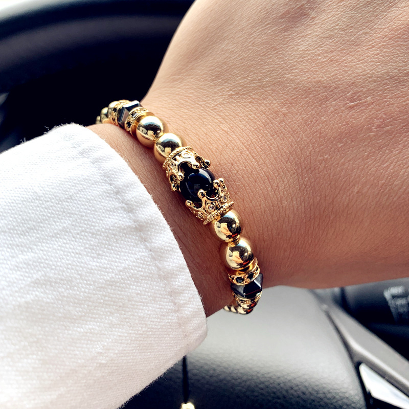 

Trendy Double Crown Charm Bracelet Men 2019 Royal Adjustable Beads Men Bracelet Handmade Weave Jewelry Gift