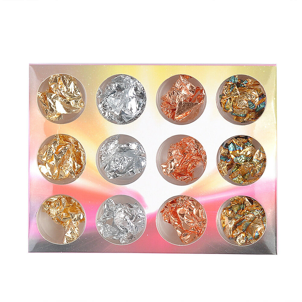 

12 Stickers Pieces of Manicure Decoration, Metal Foil Foil Wrapped - Gold, Silver.A874