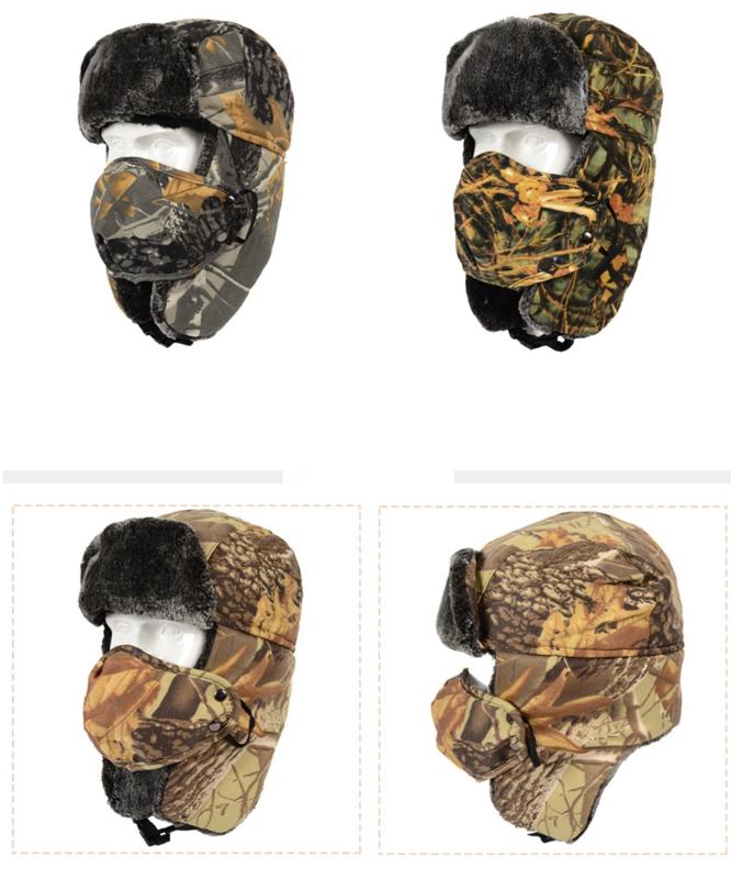 

Winter Warm Camouflage Hat Men LeiFeng Hunting Hat Bomber Hats Thick Warm Earflap Mask Riding Windproof Ear Protection Snow