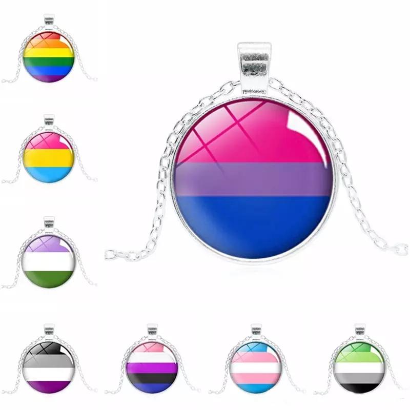

New LGBT sign necklaces rainbow pattern cabochons Glass Pendant chains For Gay Lesbian Bisexuals Transgender Pride Fashion Jewelry Gift Bulk