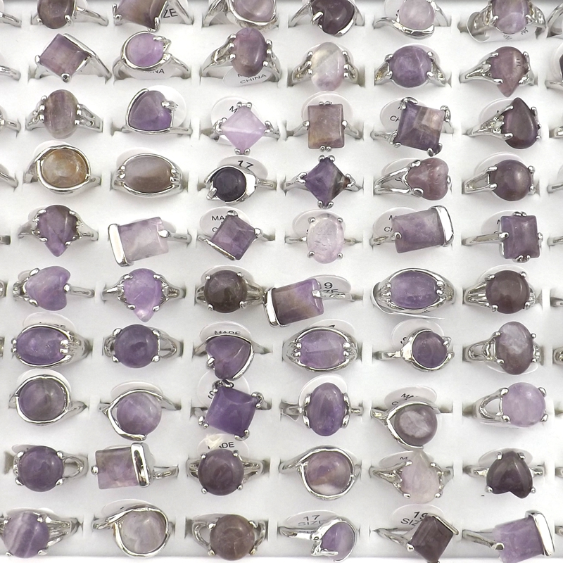 

Natural Amethyst Stone Rings Gemstone Jewelry Women's Ring Bague 50pcs Valentine's Day Gift