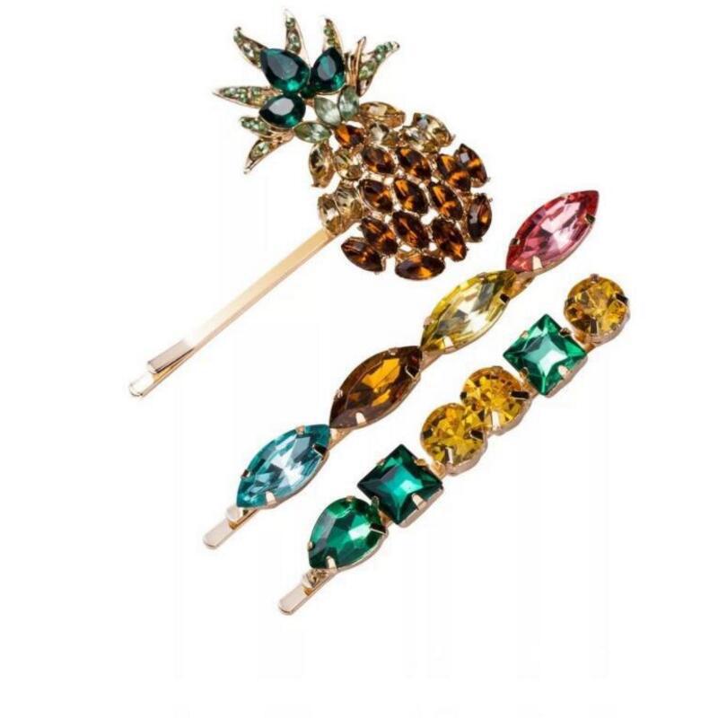 

wind glass diamond hair clips inlaid pineapple colored spring clip set hairpin wholesale