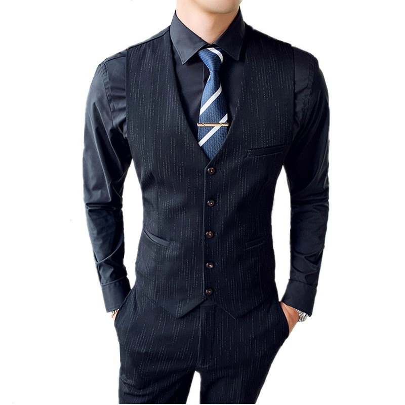 

2020 new mens striped vest and suit pants set business casual trousers Waistcoat high quality vests pant Spring and autumn, Black