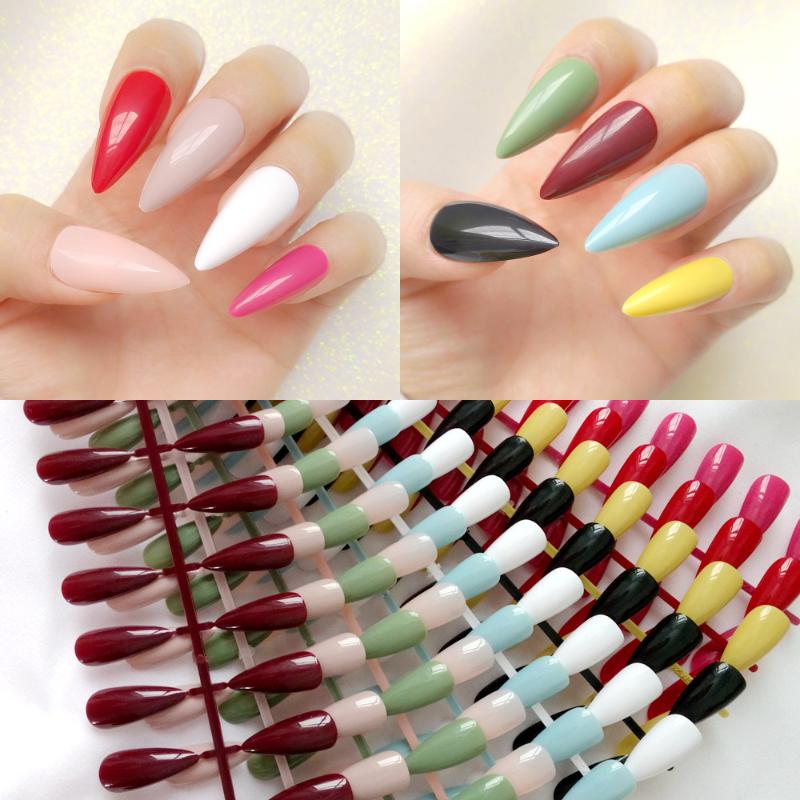 

24Pcs Long Stiletto False Nails Tapered Shape Artificial Fake Nail For Design DIY Lady Manicure Full Nails Tips 10 Colors, 1829k