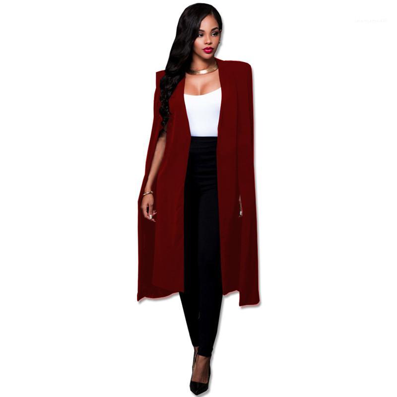 Coats Womens Designer Long Cape Fashion Solid Office Lady Suit Jacket Business Donna V Neck Cardigan