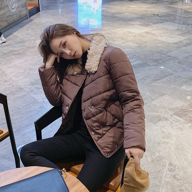 

Hot buy down worn clothes woman 2019 new small cotton washed coat reverse cotton washed coat fashion, Black