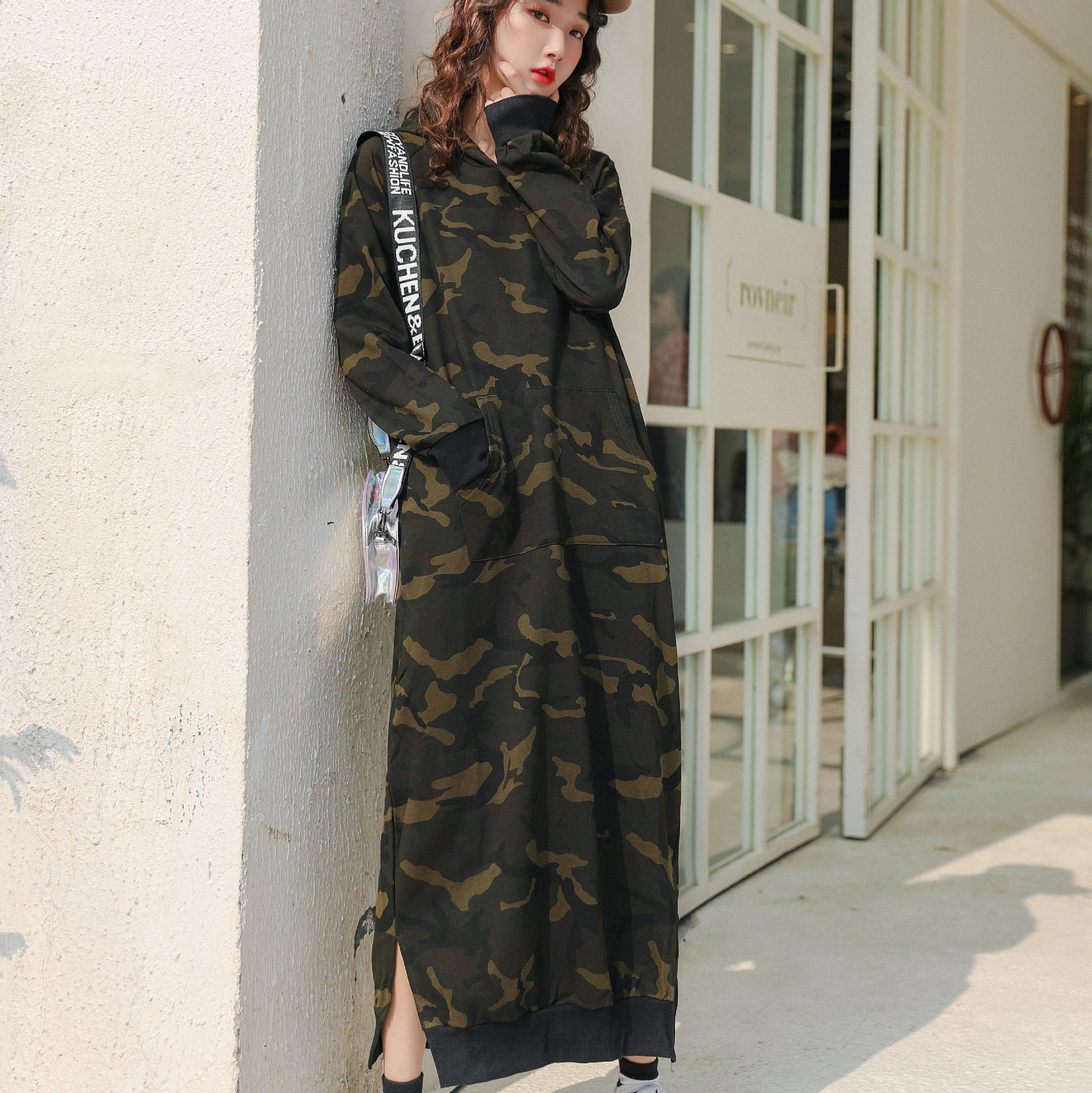 

Girls Dress Elegant 2019New fashion Camo Green Unique Gown Casual outwear for young Girls Spring and autumn Wear