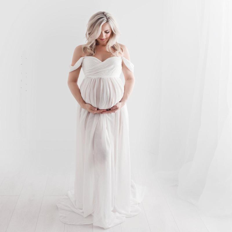 

Pregnant Photo Shoot Clothing Maternity Dress Photography Elegant Lace Pregnancy Gown Off Shoulder Pregnant Dresses Fancy Dress, White