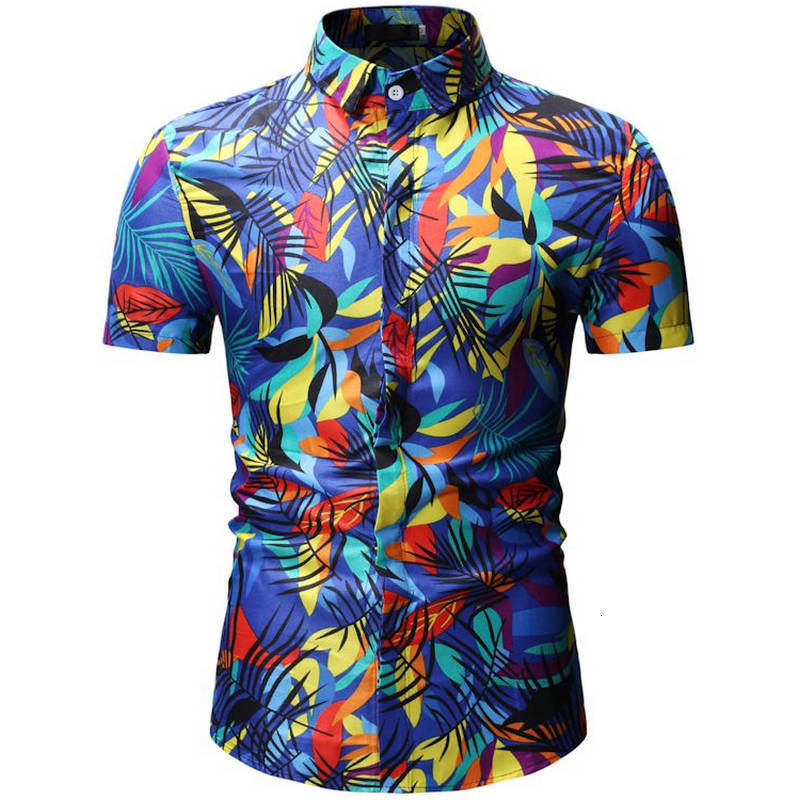 

Men's Short-sleeved Beach Hawaiian Leisure Cotton Shirt Flowers Bigger Dress XXXXL Fashion Men's Clothing in New Summer 2019, Brown